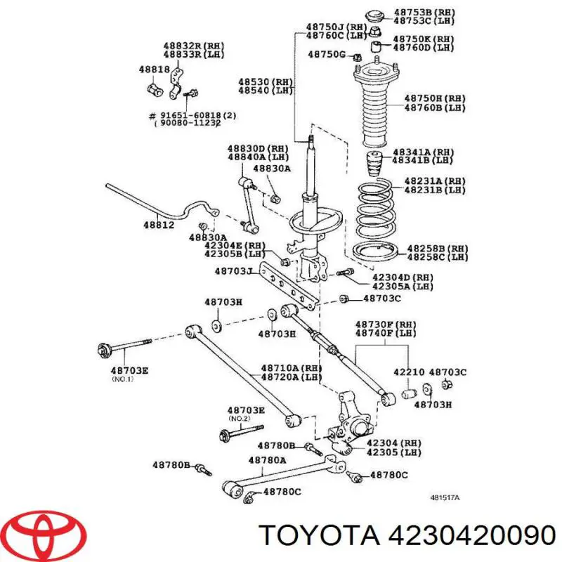 4230406060 Toyota muñón del eje, suspensión de rueda, trasero derecho