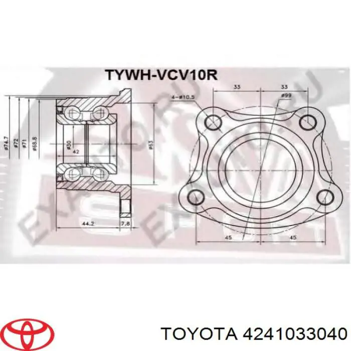 4241007010 Toyota Buje de rueda trasero