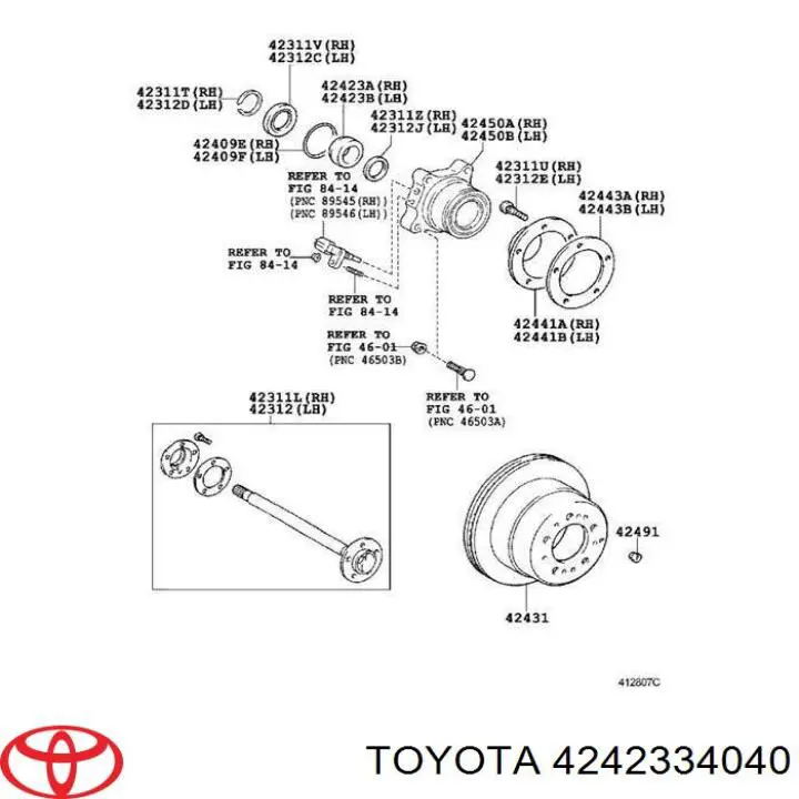 4242334040 Toyota anillo de retención de cojinete, semieje de transmisión trasera