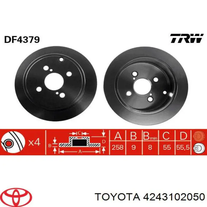 4243102050 Toyota disco de freno trasero