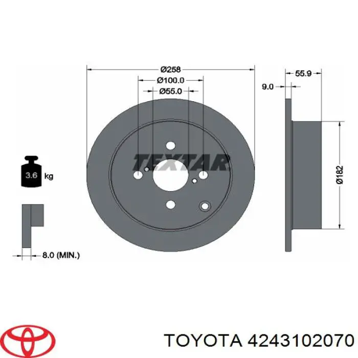 4243102070 Toyota disco de freno trasero