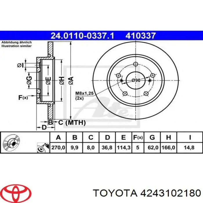 Disco de freno trasero Toyota Auris E15