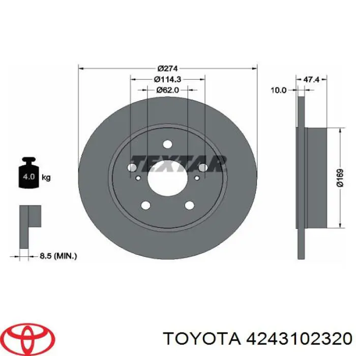 4243102320 Toyota Freno de disco trasero