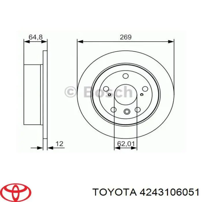 4243106051 Toyota disco de freno trasero