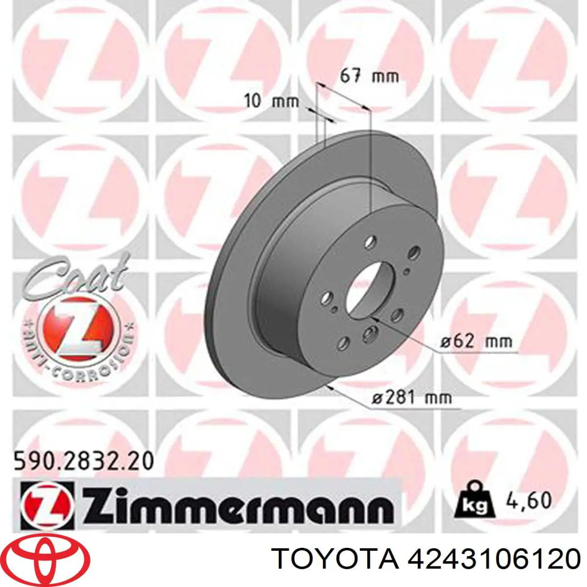 Disco de freno trasero 4243106120 Toyota