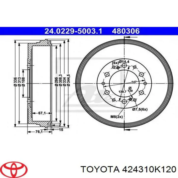 Freno de tambor trasero TOYOTA 424310K120