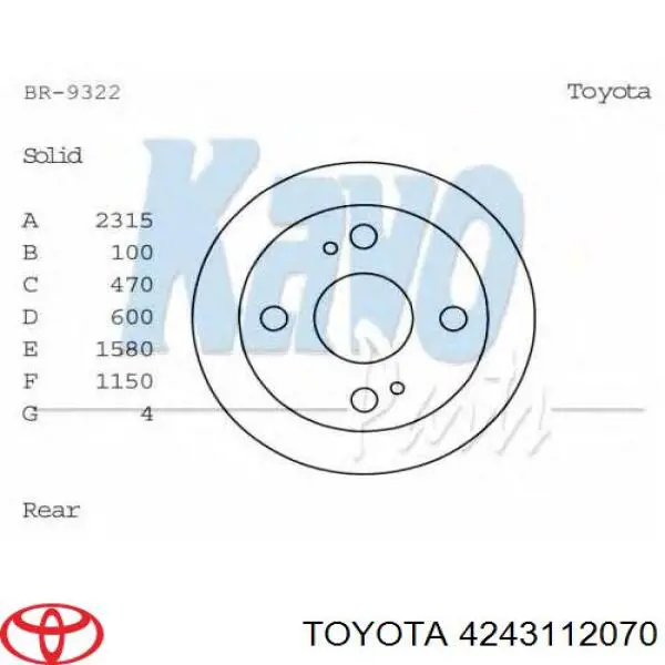 4243112070 Toyota disco de freno trasero