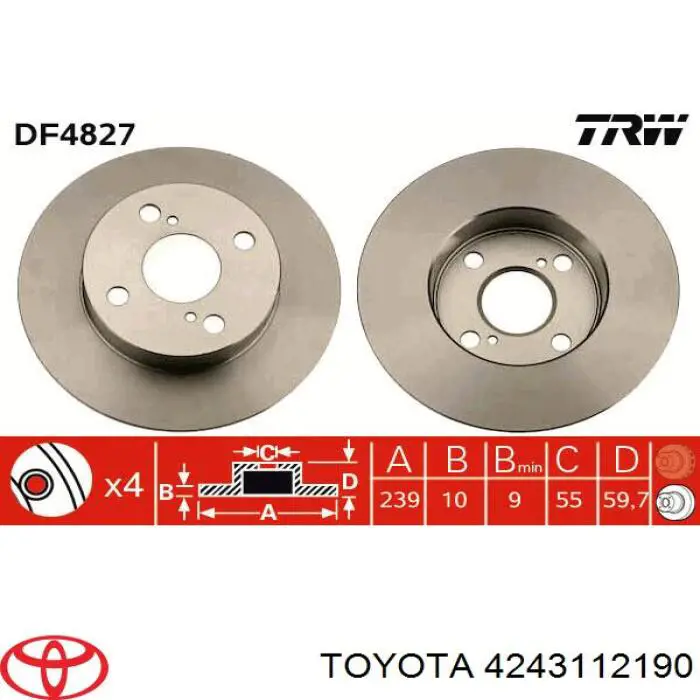 4243112190 Toyota disco de freno trasero