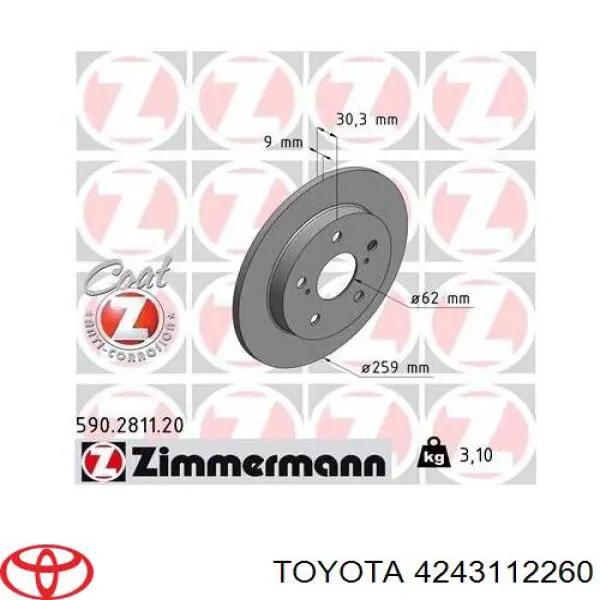 Comprar 4243112260 Toyota Disco de freno trasero