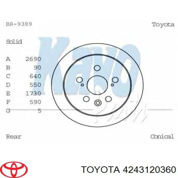 Disco de freno trasero 4243120210 Toyota