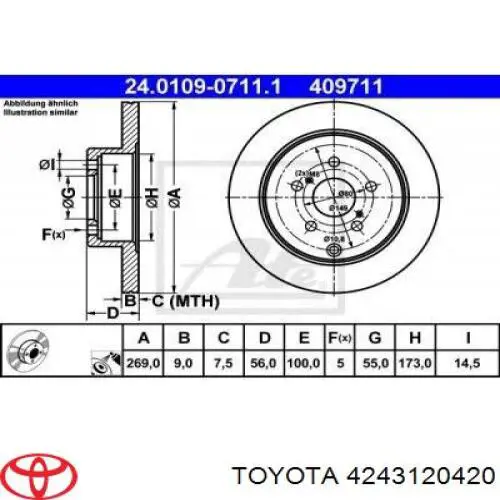 Disco de freno trasero Toyota Prius NHW20