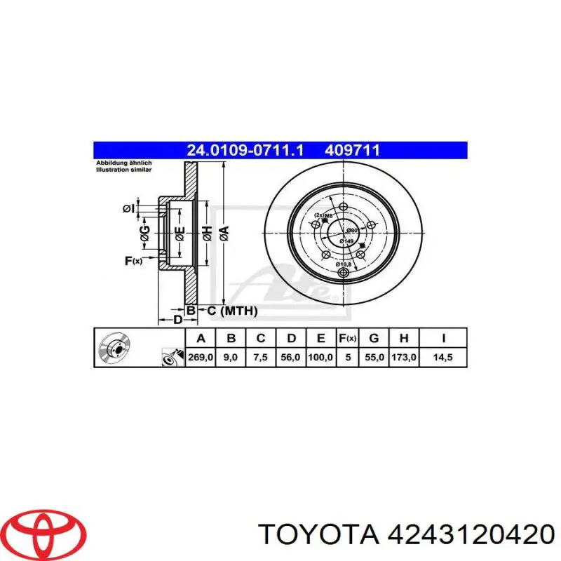 Disco de freno trasero Toyota Prius NHW20