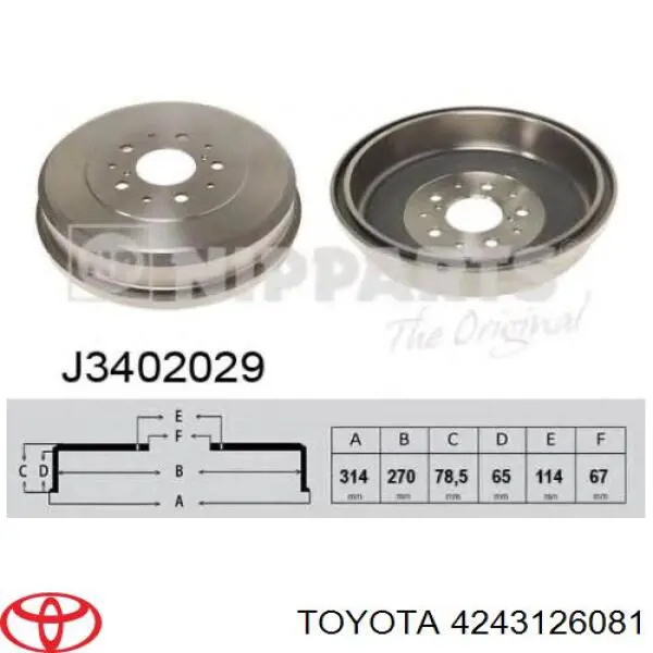 4243126081 Toyota Tambor de freno trasero