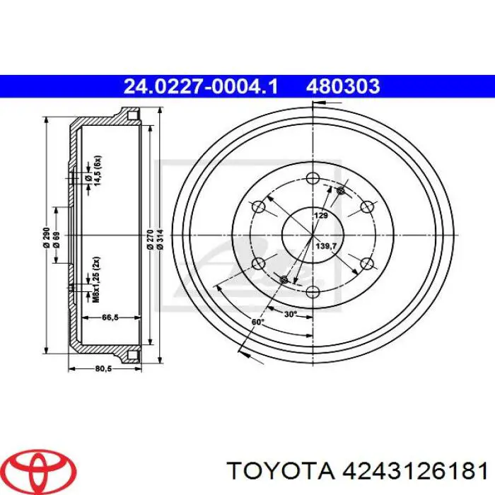 Tambor de freno trasero 4243126181 Toyota