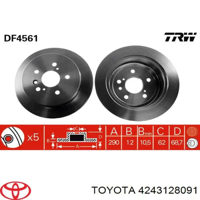 4243128091 Toyota disco de freno trasero