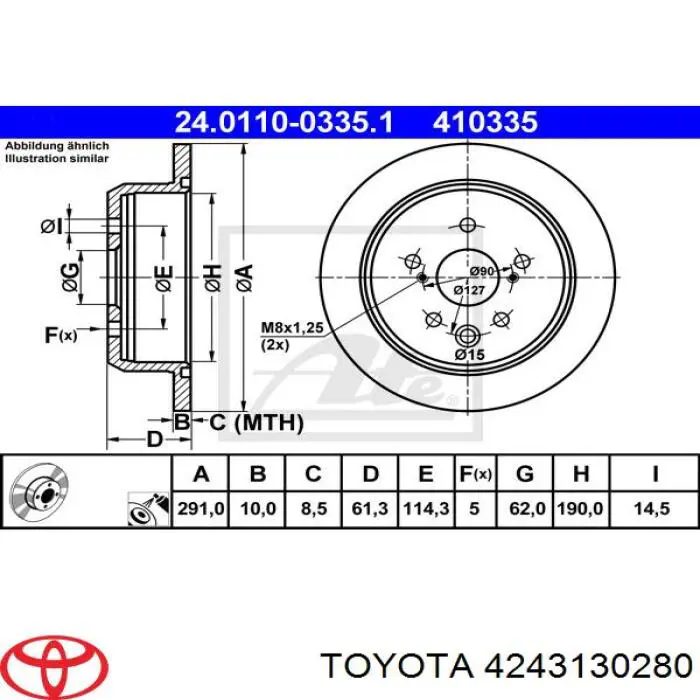 Disco de freno trasero Toyota 4243130280 precio, desde 48,91 EUR