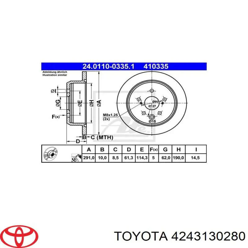 Disco de freno trasero 4243130280 Toyota