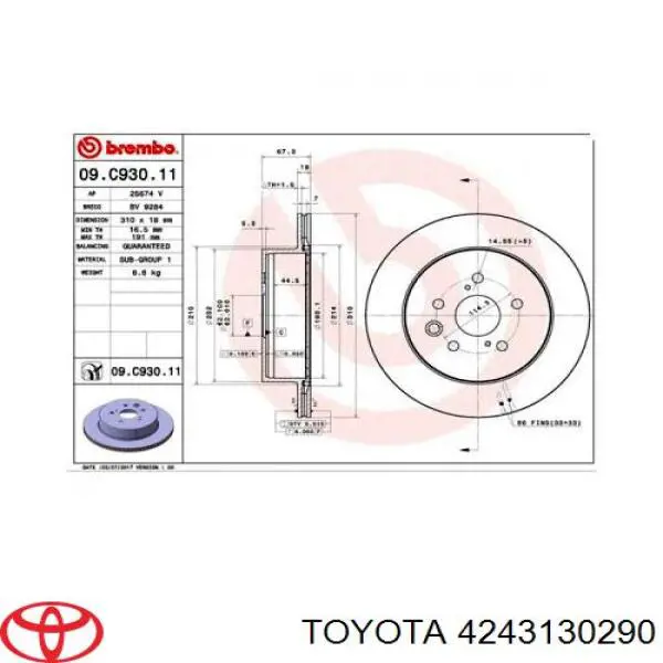 4243130290 Toyota Freno de disco trasero