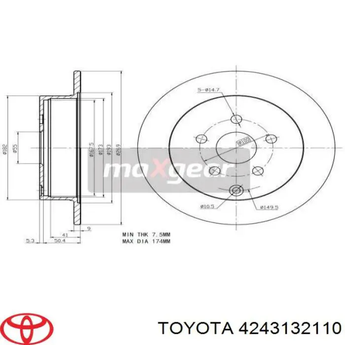 Disco de freno trasero Toyota Prius NHW20