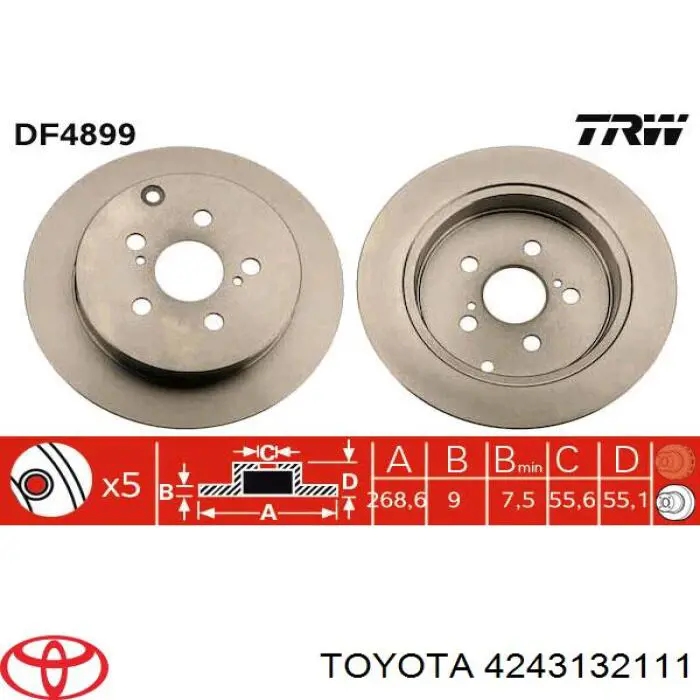 4243132111 Toyota disco de freno trasero