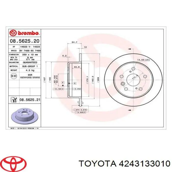 Disco de freno trasero Toyota 4243133010 precio, desde 36,20 EUR