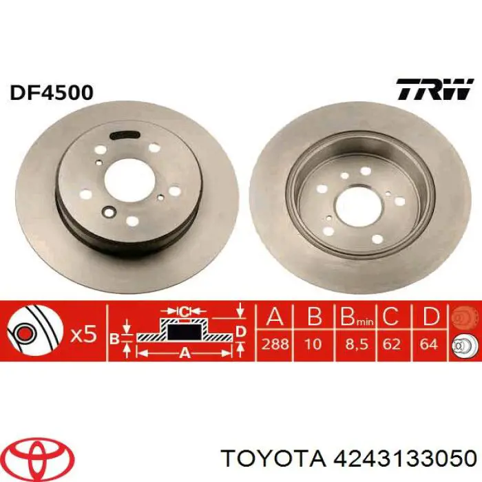 Disco de freno trasero Toyota 4243133050 precio, desde 40,87 EUR