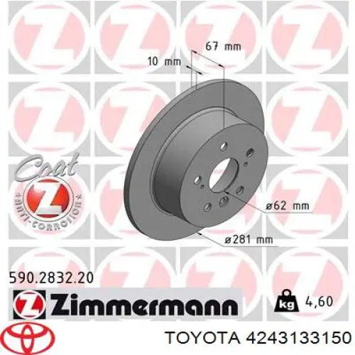Comprar 4243133150 Toyota Disco de freno trasero