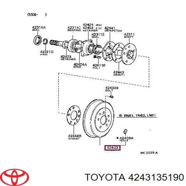 Freno de tambor trasero Toyota Hiace 2 (H5)