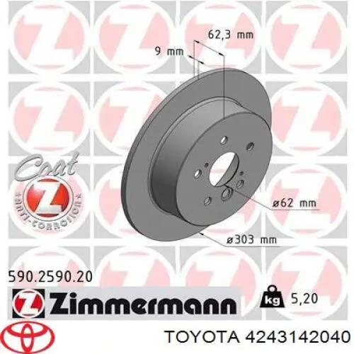 Comprar 4243142040 Toyota Disco de freno trasero