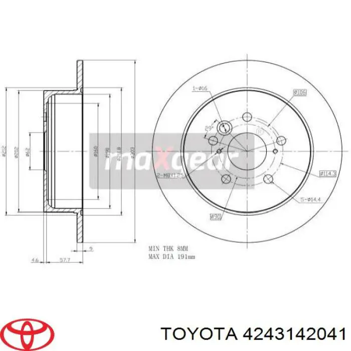 4243142041 Toyota disco de freno trasero