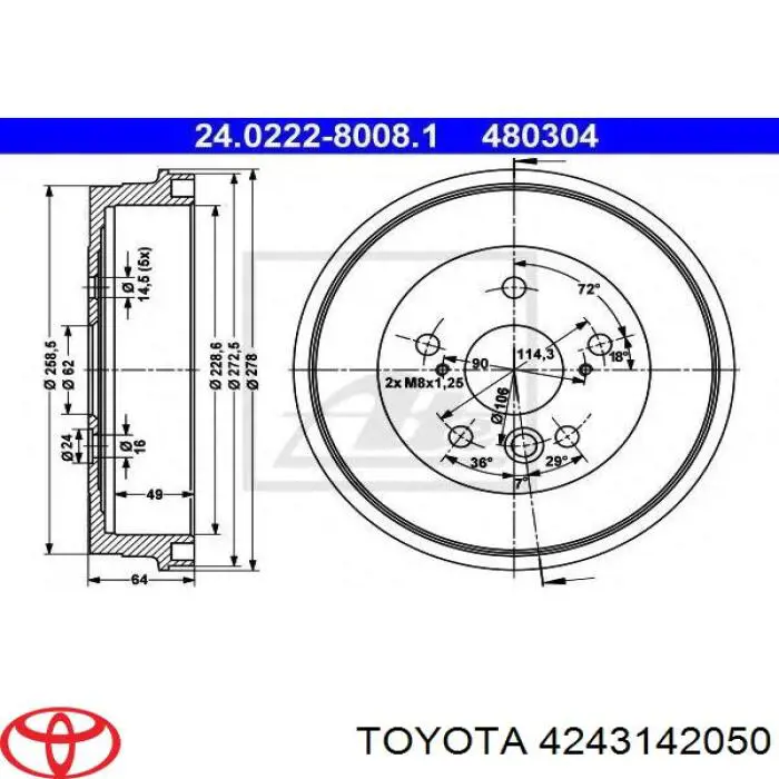4243142050 Toyota Tambor de freno trasero