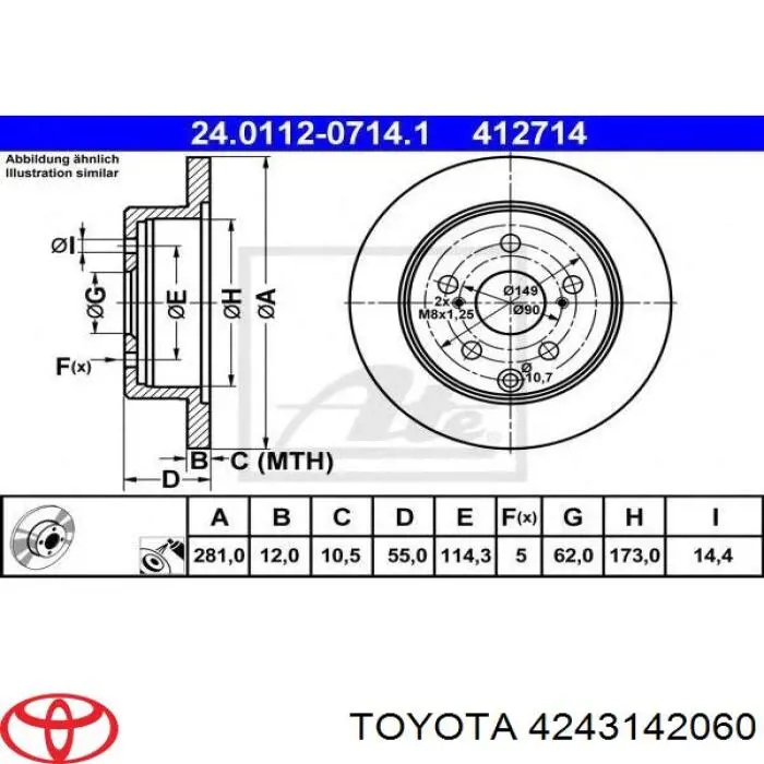Disco de freno trasero Toyota 4243142060 precio, desde 41,70 EUR