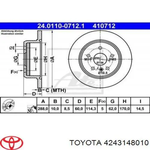 Disco de freno trasero 4243148010 Toyota