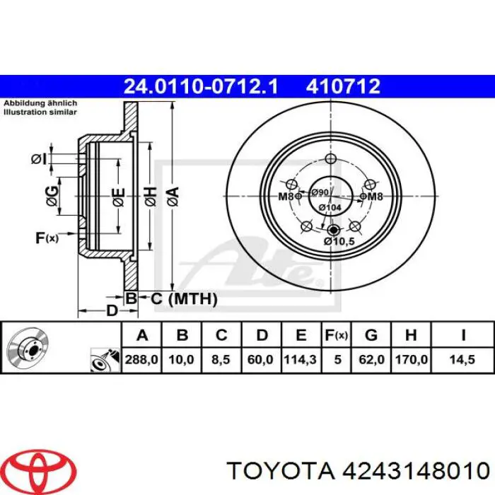 Comprar 4243148010 Toyota Disco de freno trasero
