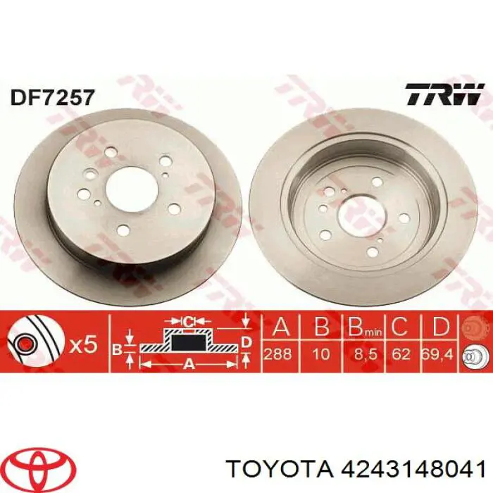 4243148041 Toyota disco de freno trasero