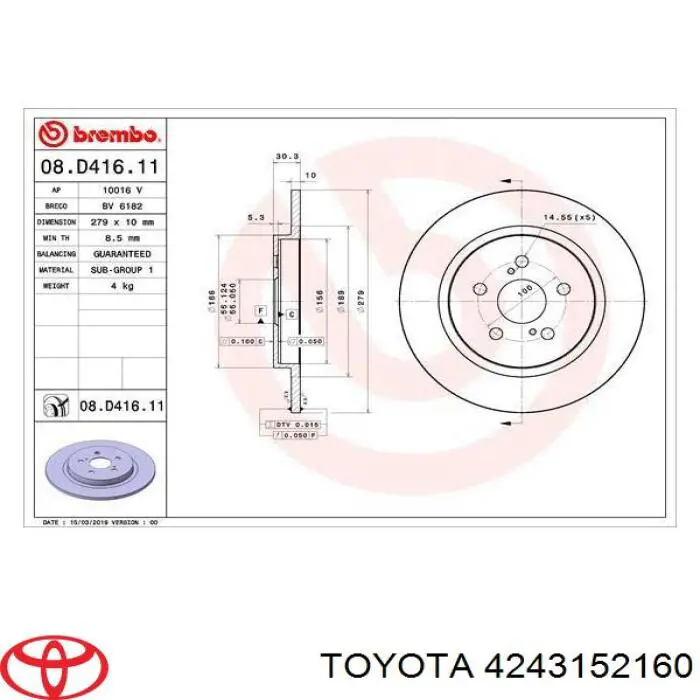 Disco de freno trasero Toyota 4243152160 precio, desde 44,59 EUR