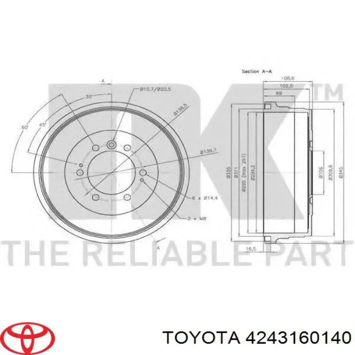 TA-200C Japan Parts freno de tambor trasero