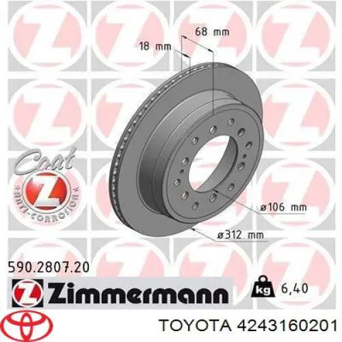 Comprar 4243160201 Toyota Disco de freno trasero