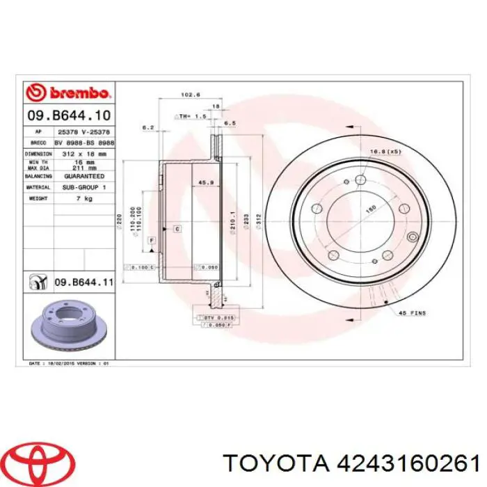 Disco de freno trasero Toyota 4243160261 precio, desde 64,59 EUR