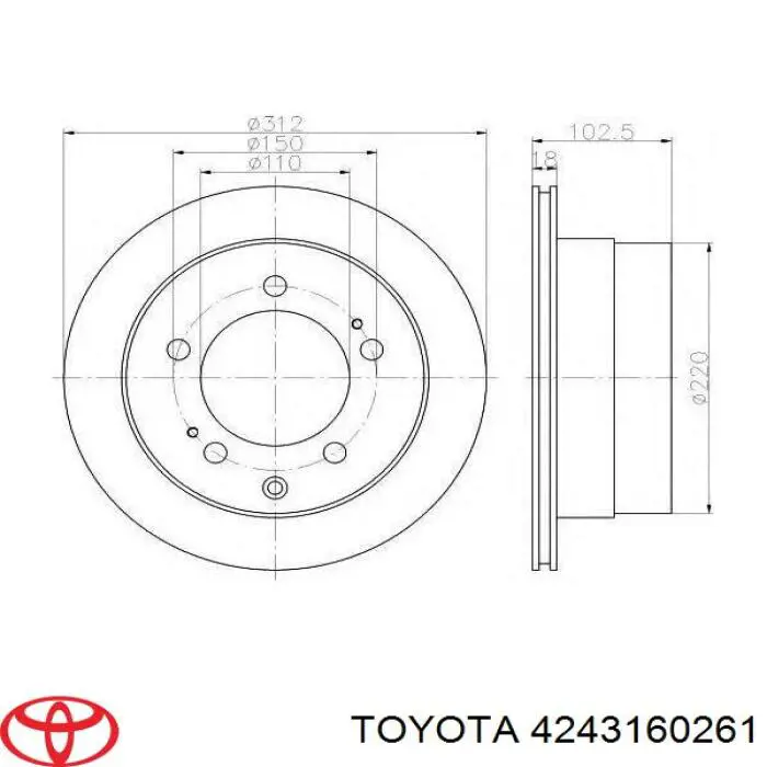 Disco de freno trasero 4243160261 Toyota
