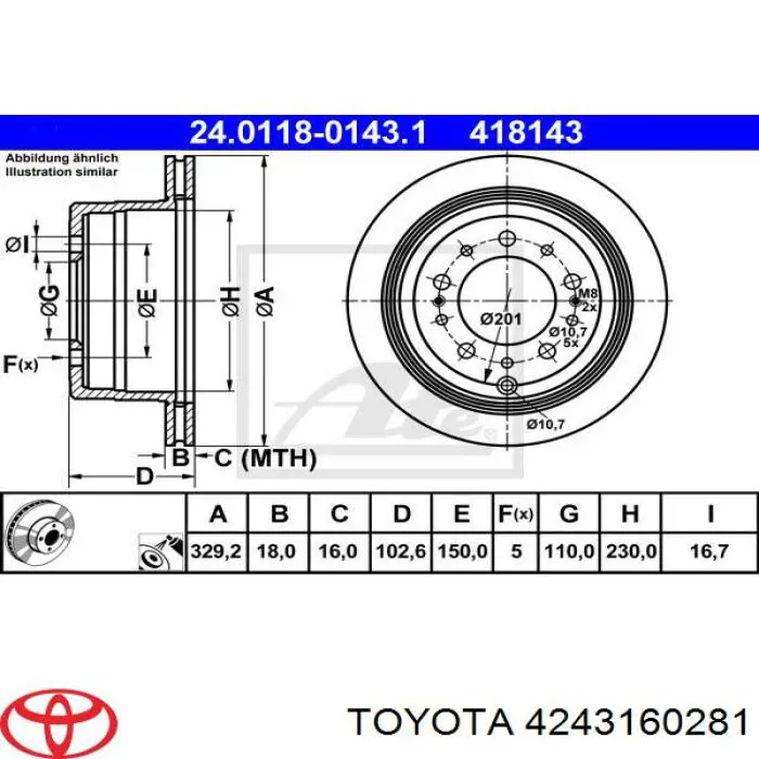 Disco de freno trasero Toyota 4243160281 precio, desde 68,86 EUR