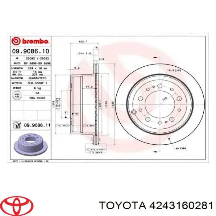 Comprar 4243160281 Toyota Disco de freno trasero