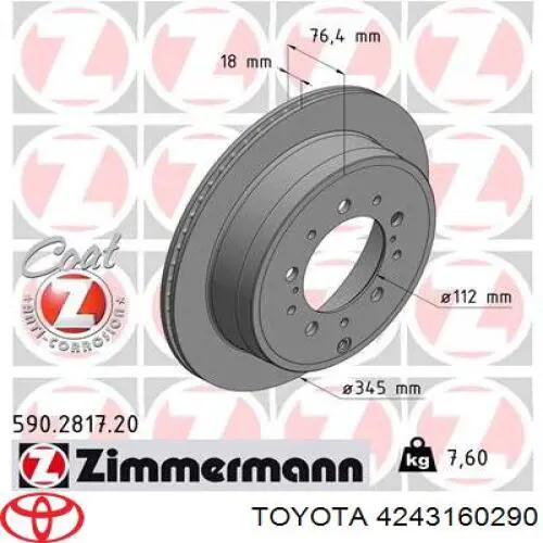 Comprar 4243160290 Toyota Disco de freno trasero