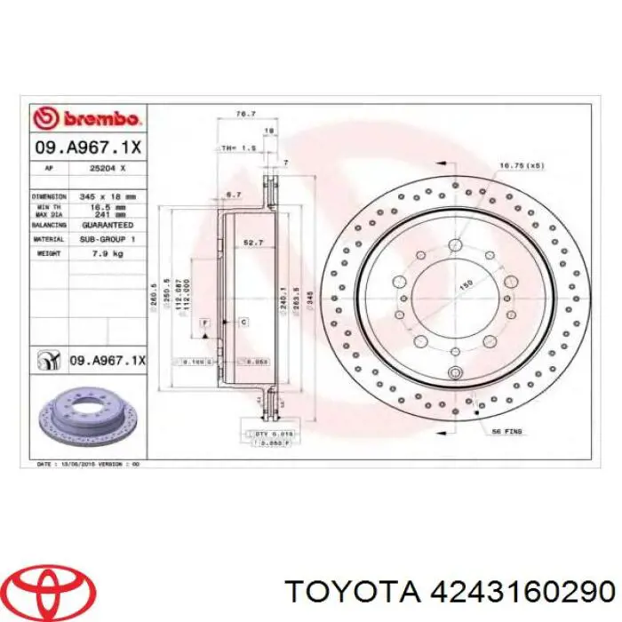 Disco de freno trasero Toyota 4243160290 precio, desde 71,33 EUR