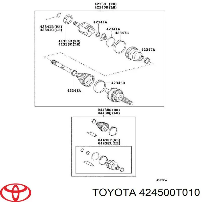 424500T010 Toyota cubo trasero derecho