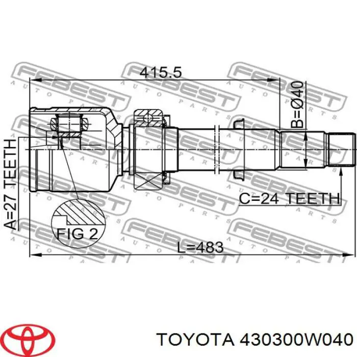 430300W040 Toyota junta homocinética interior delantera derecha