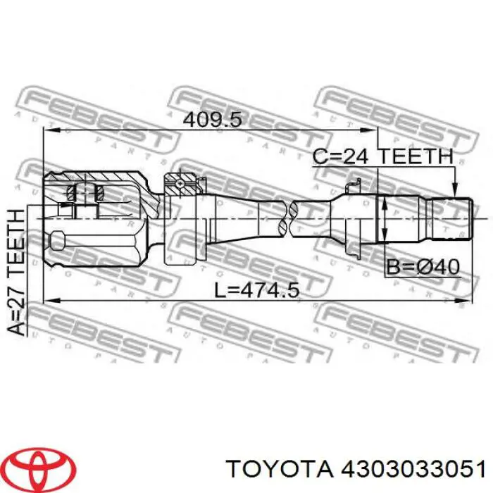 4303033051 Toyota junta homocinética interior delantera derecha
