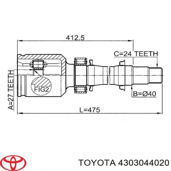 4303044020 Toyota junta homocinética interior delantera derecha