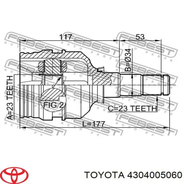 Junta homocinética interna delantera Toyota 4304005060 precio, desde 46,13 EUR