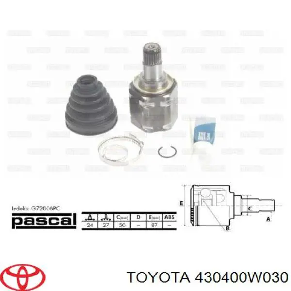 Comprar 430400W030 Toyota Junta homocinética interna delantera izquierda
